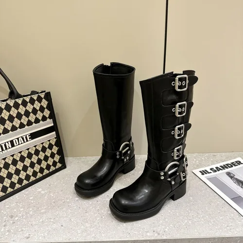 Vista 3 de Vertundy Botas altas hasta la rodilla para mujer, botas de tacón bajo grueso de pantorrilla ancha, botas vaqueras de equitación occidental, botas