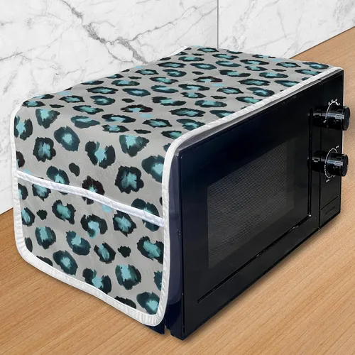 Vista 56 de Ambesonne Skeleton Microwave Oven Cover, Sugar Skulls in Dotted Rhombus Floral Ornate on Grunge Backdrop, Water Resistant Organizer with Pockets for