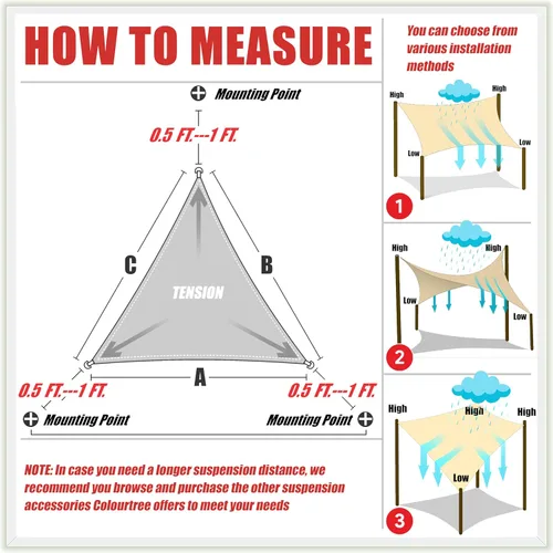 Vista 4 de ColourTree TADT16 toldo triangular impermeable, parasol de tela, 95 % de bloqueo de rayos UV y resistente al agua, para patio, jardín o cochera