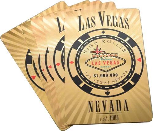 Vista 2 de Las Vegas Baraja de naipes de plástico de alto rodillo dorado