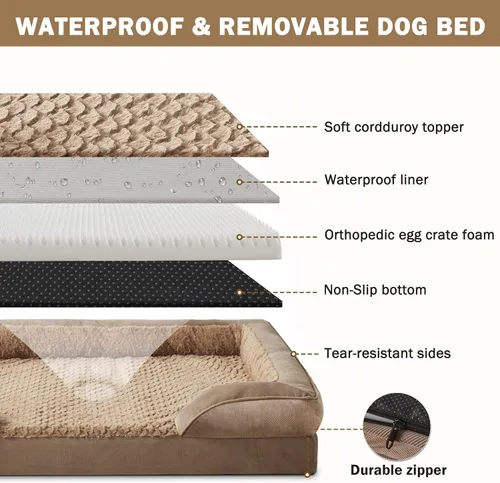 Vista 4 de INVENHO - Cama ortopédica mediana para perros, impermeable, sofá de espuma tipo huevo para perros con funda extraíble y lavable, forro impermeable