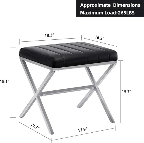 Vista 2 de DUHOME Taburete de Tocador Moderno de Cuero PU - Taburete de Maquillaje Rectangular Asiento de Tocador Acolchado Reposapiés para Sala de Estar, Negro