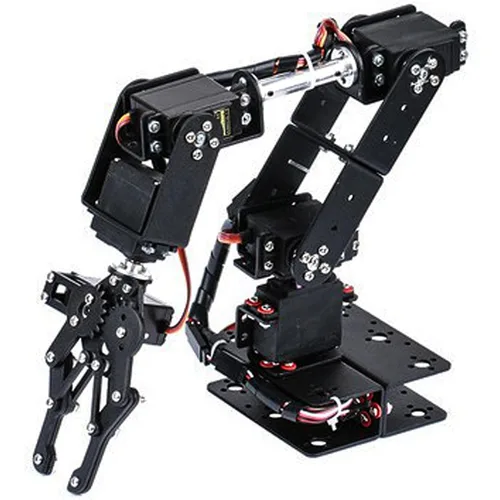 Vista 4 de 6DOF Kit de brazo robot con engranajes metálicos y garra robótica – brazo mecánico para educación STEM, proyectos de robótica de bricolaje