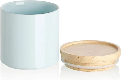 Vista 13 de SWEEJAR – Recipiente de cerámica para almacenamiento de alimentos, recipientes apilables con tapa hermética de madera para servir café molido, té