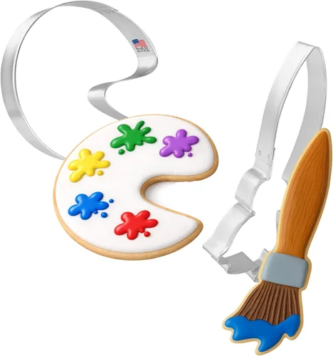 Love To Paint - Juego de 2 cortadores de galletas – Paleta de artista, brocha de pintura, cortadores de galletas hechos a mano en los Estados Unidos