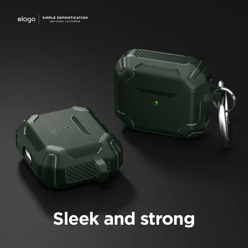Vista 4 de elago Solid Armor - Funda compatible con AirPods de tercera generación, compatible con AirPods 3, diseño de absorción de golpes, TPU duradero, carga