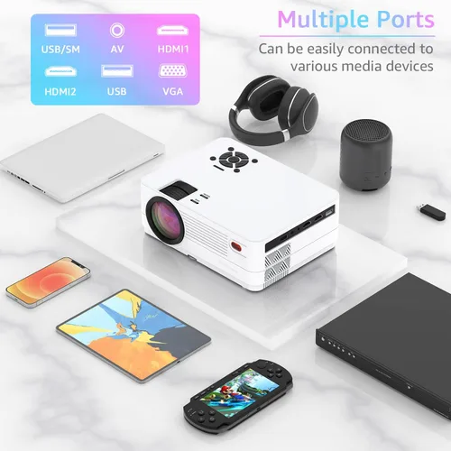Vista 7 de Proyector 5G WiFi Bluetooth nativo 1080P pantalla de proyector incluida, proyector de película Roconia 12000LM Full HD, pantalla de 300 pulgadas