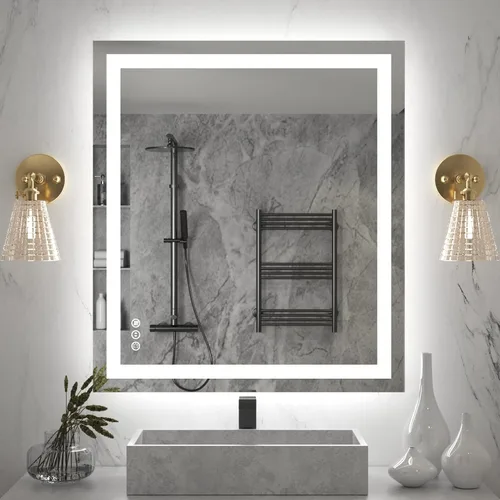 Vista 61 de Amorho Espejo de baño LED de 40 x 36 pulgadas con marco negro, luz frontal y retroiluminación (controlado por separado), regulable continuo