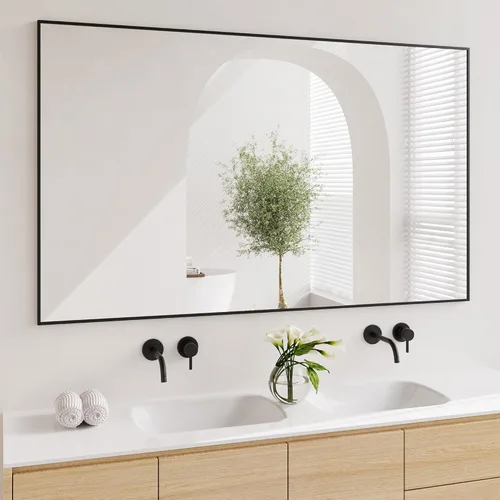 Vista 22 de Koonmi Espejos negros para pared, espejo de baño de 30 x 30 pulgadas, espejo de pared rectangular para sala de estar, dormitorio, baño, se cuelga