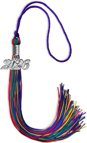 Vista 110 de Endea Graduation Borla de triple color con gota de fecha plateada (negro/dorado/granate, 2020)