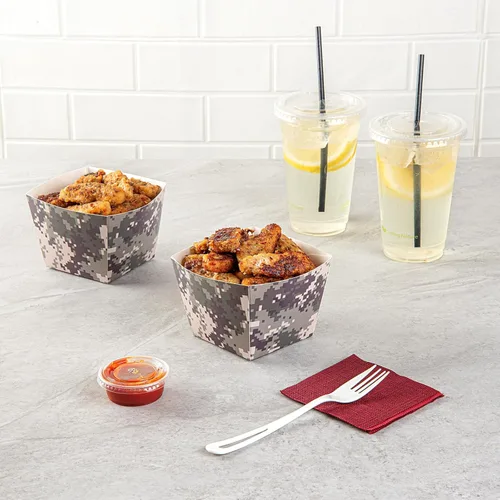 Vista 97 de Restaurantware -Bio Tek - Cajas de aperitivos de 4.3 x 3.2 pulgadas, 200 cajas desechables para papas fritas – Forro de polietileno, apto para frío