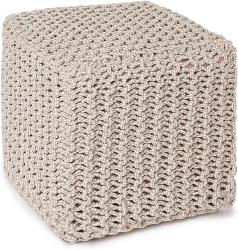 Vista 29 de REDEARTH Puf Otomano Redondo - Tejido a Mano con Cable Estilo Boho, Decoración del Hogar, Puf Circular, Reposapiés para Sala de Estar - Guardería