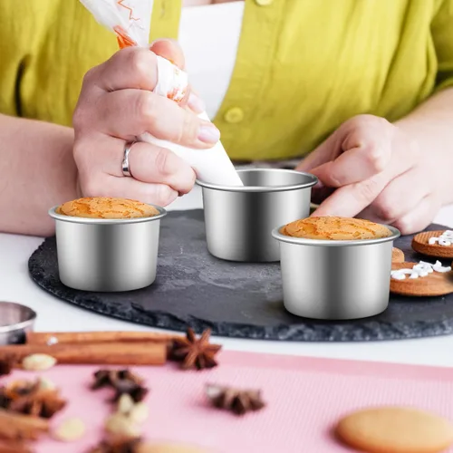 Vista 8 de UPKOCH Juego de mini moldes redondos para tartas de 2.5 pulgadas de aleación de aluminio con parte inferior extraíble para pastel de queso, mousse
