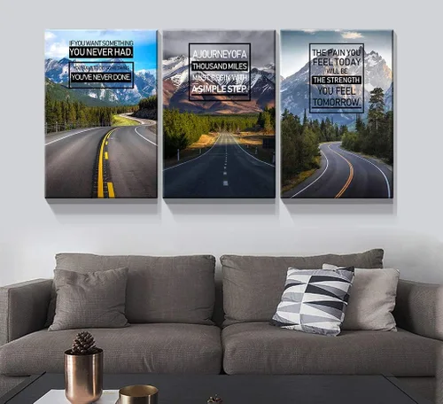 Vista 48 de Denozer - Lienzo decorativo para pared de 3 piezas - Paisaje con arte de pared inspirador para sala de estar, decoración moderna del hogar, estirado