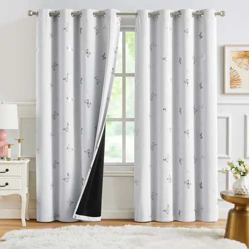Vista 11 de Jubilantex Cortinas opacas con diseño de mariposa dorada, 80 % rosa, 54 01 # Lavanda Rosa Dorado/80% Blackout