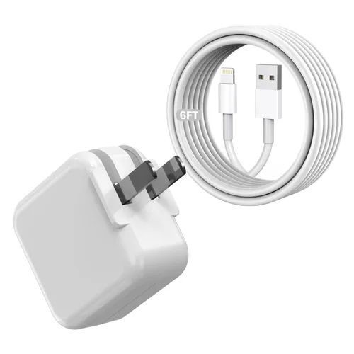 Vista 10 de Cargador para iPad, adaptador de bloque portátil plegable rápido de 12W USB para iPad, con cable de carga USB A a Lightning para iPhone, compatible
