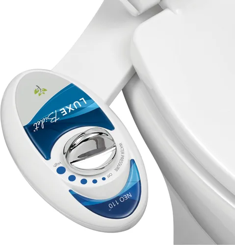 Bidé mecánico Neo 110 de Luxe Bidet, no eléctrico, de agua fresca, se agrega al excusado, con fuertes válvulas de grifo y mangueras metálicas., Neo