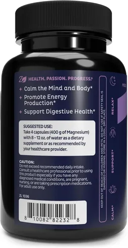 Vista 4 de Citrato de magnesio quelatado prémium de Zeal (400 mg 180 cápsulas)