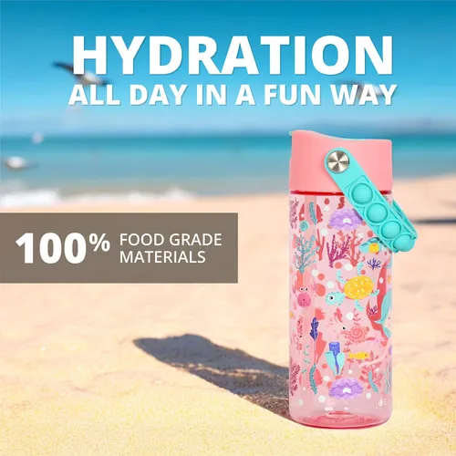 Vista 244 de Elemental Botellas de agua para niños – Botella de agua para niños Splash para la escuela con mango Pop-it – Botella de agua de plástico Tritan sin