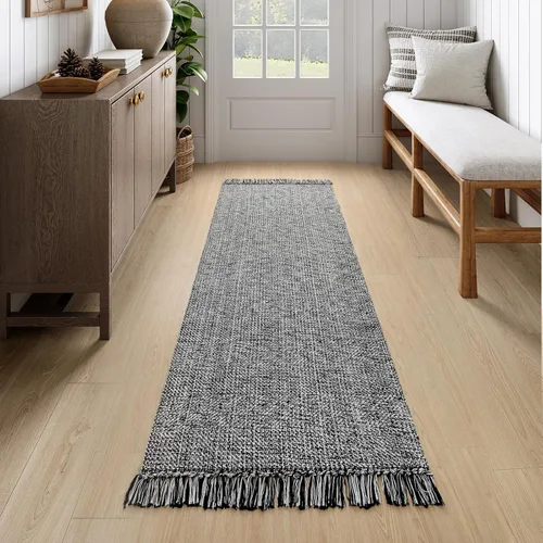 Vista 73 de Collive - Tapete de pasillo de cocina, 2 x 4.3 pies, tejido a mano, reversible, lavable, de algodón, color blanco/beige, para baño, pasillo