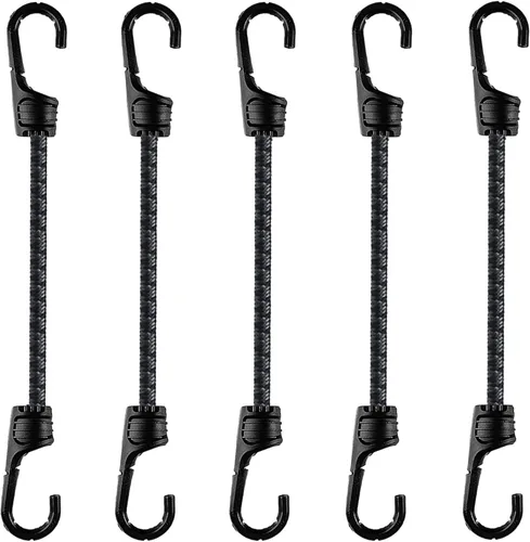 Cuerda elástica de 12 pulgadas con ganchos dobles, resistente paquete de 5 correas elásticas multiusos de 0.315 pulgadas para exteriores, color gris