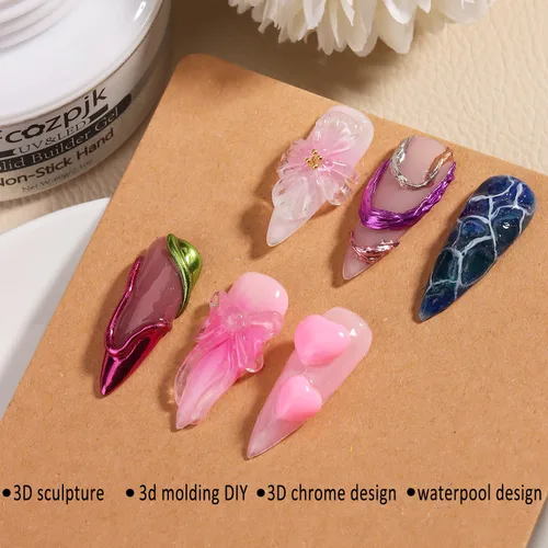 Vista 4 de Fcozpjk Gel constructor sólido de 30g para uñas y gel de esmalte de 15g, gel duro transparente no pegajoso para uñas con lápiz de tallado