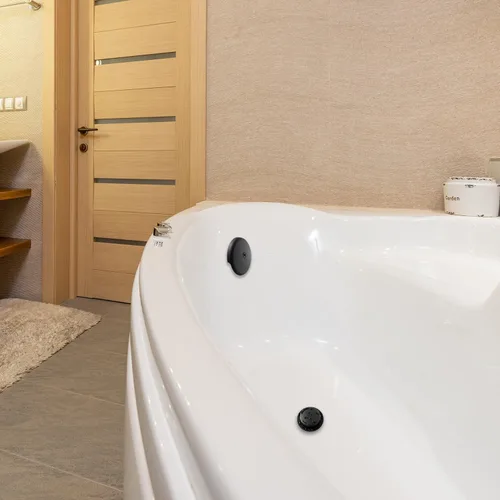 Vista 2 de Placa de desagüe de bañera de un solo orificio con tornillos a juego, fácil de instalar, negro mate