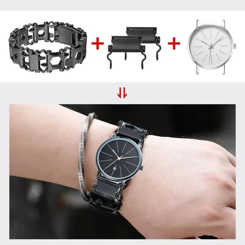 Vista 4 de Adaptador de reloj compatible con LEATHERMAN TREAD - Pulsera multiherramienta compatible con reloj de 0.787 in de ancho de lengüeta, hecho de acero