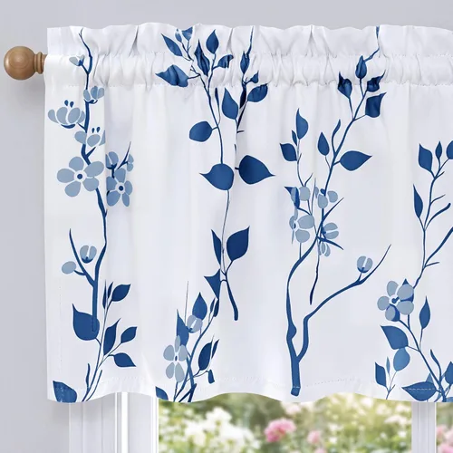 Vista 36 de Beauoop Cortinas Florales 100% Opacas de 54 Pulgadas de Largo, 2 Paneles para Dormitorio, Sala de Estar, Azul Gris y Blanco con Patrón de Flores