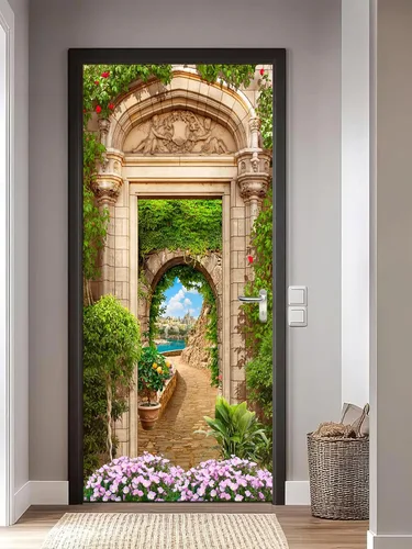 Vista 37 de artfanke Adhesivo 3D para Puerta Despegar y Pegar 30.3" x 78.7" - Papel Tapiz Autoadhesivo de Murales para Puerta - Paisaje Marino de Puente
