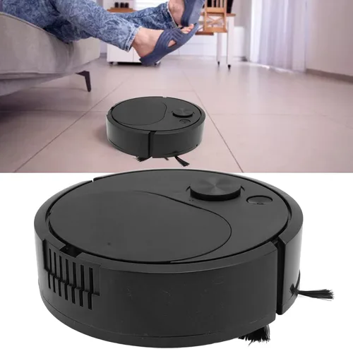 Vista 3 de Pwshymi Robot aspirador multifuncional, mini robot de barrido inteligente con carga USB para pisos de madera, azulejos y alfombras, negro