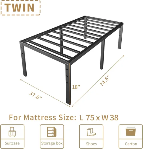 Vista 26 de Base de cama tamaño Queen de 12 pulgadas, no necesita somier, base de colchón de plataforma de metal resistente con listones de acero
