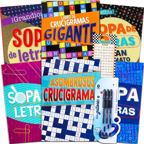 Libros de rompecabezas de palabras en español y crucigramas para adultos mayores con más de 300 calcomanías de recompensa
