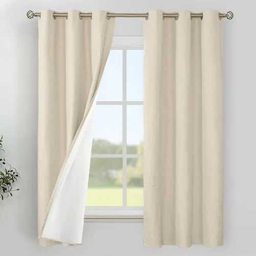 Vista 82 de YoungsTex Cortinas 100% opacas de lino gris claro de 63 pulgadas de largo para dormitorio, oscurecimiento de habitación completa, cortinas