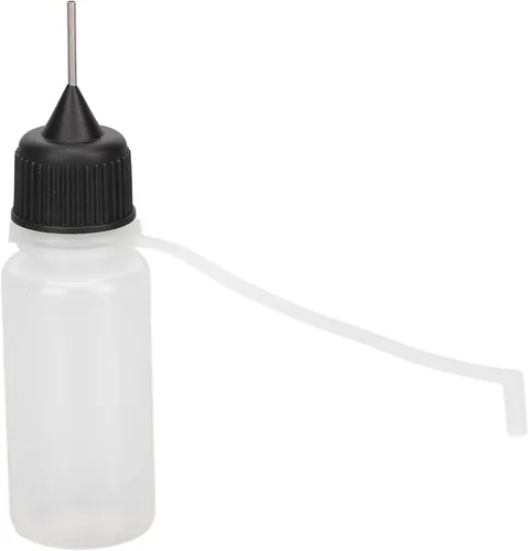 Vista 2 de Dioche Botella exprimible con punta de aguja, botella aplicadora de punta de aguja, cubierta de goma negra suave, 0.3 fl oz para tinta