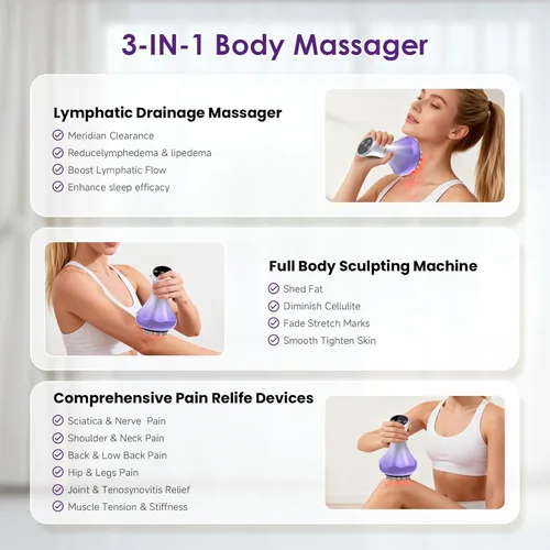 Vista 3 de Masajeador de drenaje linfático, herramienta de masaje anticelulitis para estrías de muslos y vientres y reducción de celulitis, herramientas