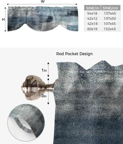 Vista 6 de Cenefas de ventana con lazo, estilo pintura al óleo, mancha artística, geométrica abstracta gris, cenefa para sala de estar, bolsillo para barra
