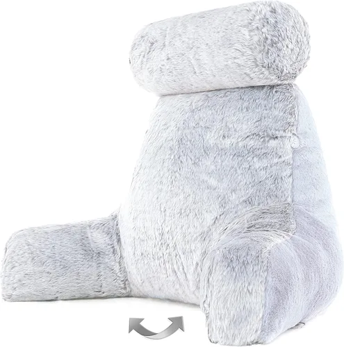 Vista 100 de Husband Pillow Backrest with Arms - Adult Reading Pillow with Shredded Memory Foam, Ultra-Comfy Removable Microplush Cover & Detachable Neck Roll