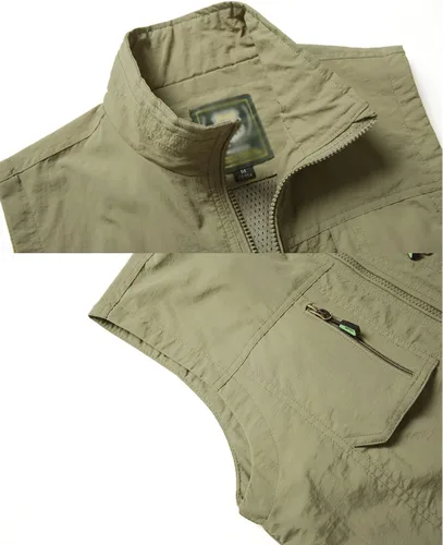 Vista 3 de Gnveub Chaleco de pesca para hombre, para trabajo al aire libre, secado rápido, con cremallera, reversible, con múltiples bolsillos