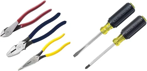 Klein Tools 80020 Juego de herramientas con alicates de Lineman, fabricado en Estados Unidos, cortadores diagonales y juego de 2 destornilladores