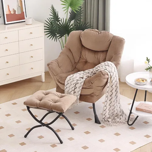 Vista 209 de Silla Lazy con otomana, silla moderna con reposapiés plegable, silla de acento de salón, cómoda silla de lectura para dormitorio, estudio, sala