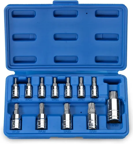 Neiko 10086A Juego de llaves de vaso con puntas Torx Plus de 6 puntos, accionamiento de 1/4 pulgada, 3/8 pulgada y 1/2 pulgada, TP8 - TP60, 12 piezas
