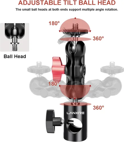 Vista 3 de Lanxire Adaptador de montaje de soporte de luz con cabezal de bola doble, compatible con monitor de cámara, luz de anillo, se adapta al soporte
