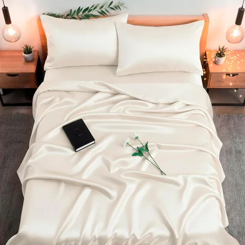 Vista 16 de Colorado Home Co SUNDAYSILKS Sábanas 100% seda de morera 4 sábanas de seda de morera tamaño King Suave y duradera Juego de sábanas de seda