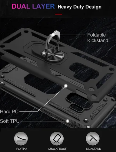 Vista 2 de IKAZZ Funda protectora para Galaxy S9, grado militar, a prueba de golpes, resistente, para pasar la prueba de caída de 16 pies con soporte