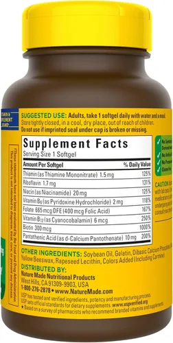 Vista 9 de Nature Made Super B Energy Complex, Suplemento dietético para soporte del sistema nervioso, 60 cápsulas blandas, suministro de 60 días