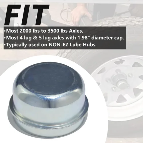 Vista 3 de 2 tapas de cubo de remolque de 1.98 pulgadas, tapón antipolvo para eje de remolque, rodamiento de rueda de árbol de remolque de metal y tapas