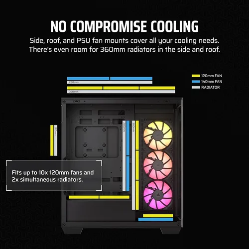 Vista 6 de CORSAIR iCUE Link 3500X RGB Mid-Tower ATX Carcasa para PC – Vidrio Templado Panorámico – Compatible con Placa Base de Conexión Inversa – 3X Negro