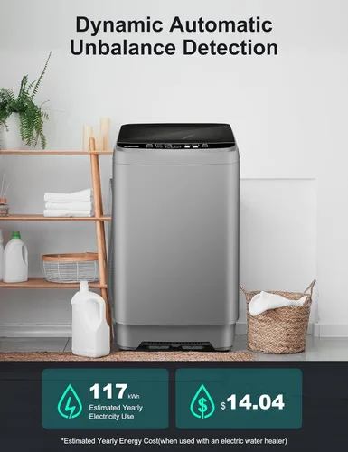 Vista 2 de Lavadora portátil, capacidad de 2.4 pies cúbicos, lavadora completamente automática con 10 ciclos de lavado, bajo ruido (55 db), IPX4, combo