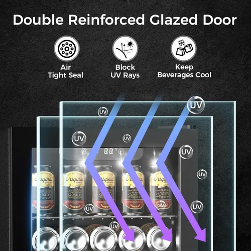 Vista 3 de Kndko Mini refrigerador de bebidas – Mini refrigerador de 48 latas con control digital de temperatura, luz LED, puerta reversible, perfecto